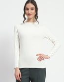 Madame High Neck Full Sleeve Solid White Top