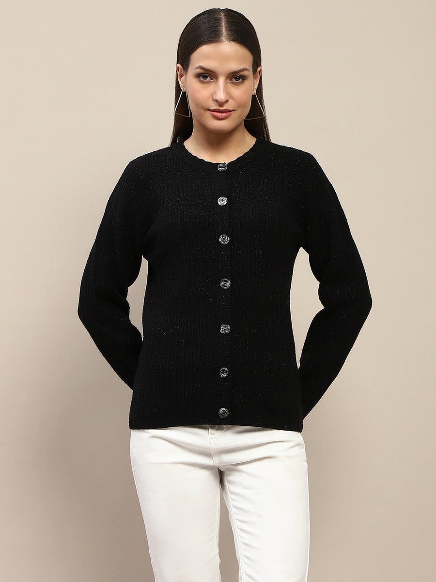 Madame Cable Knit Buttoned Black Cardigan