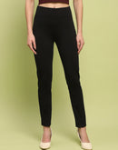 Madame Pleated Solid Black Rayon Blend Jeggings