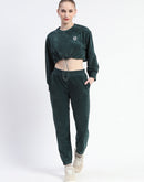 Madame Dusty Green Elasticated Waist Crop Sweatshirt and Bottom Co-ord Set