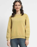 Madame Fleece Handwork And Embroidered Golden Yellow Sweatshirt  For Women