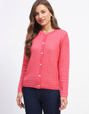 Madame Self-Designed Crew Neck Button Down Coral Cardigan