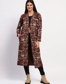 Madame Abstract Print Open Front Chocolate Brown Long Shrug