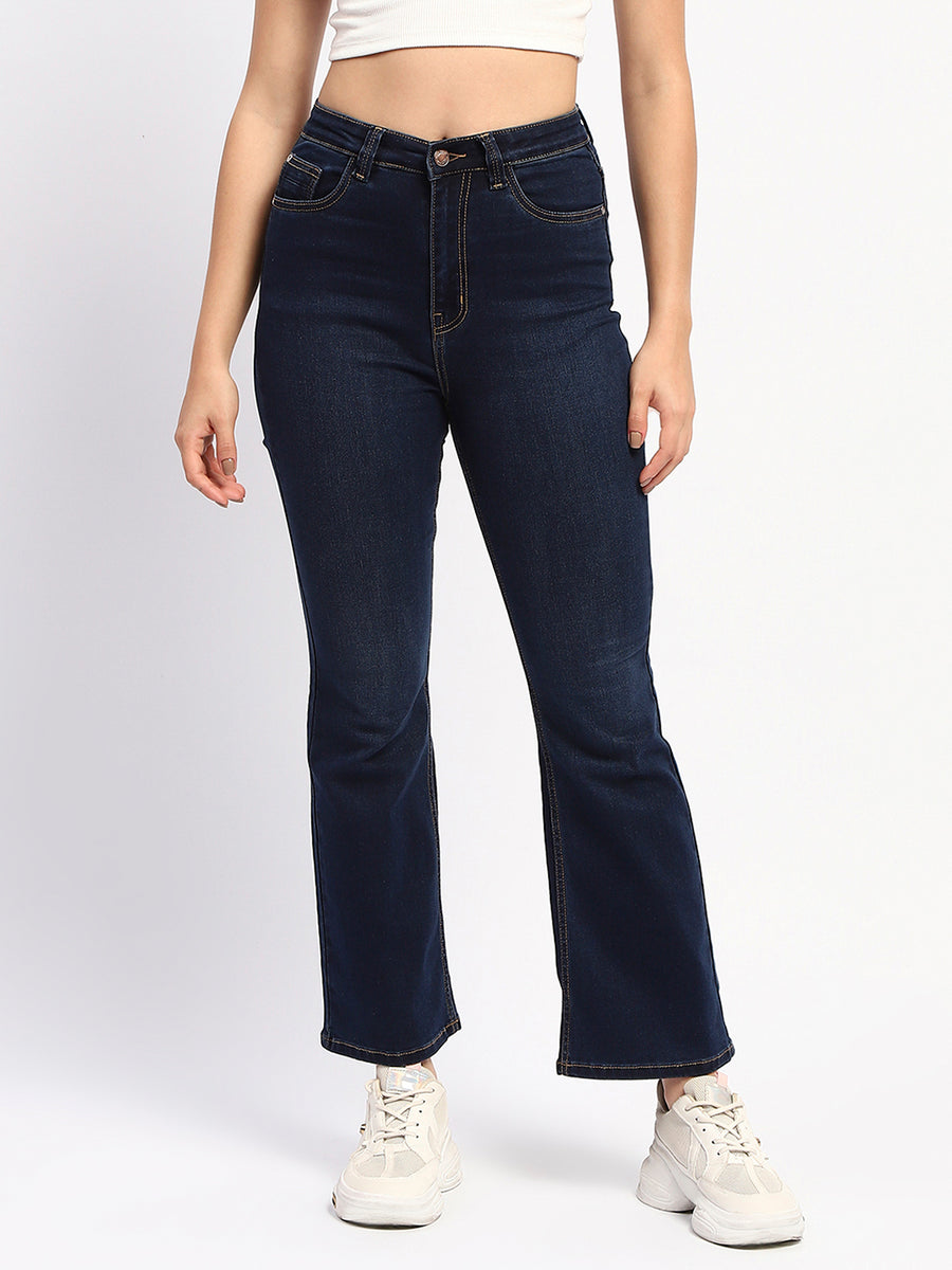 Madame Solid Blue Flared Fit Denim