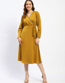 Madame Empire Waist Chain Accented Mustard Midi Dress