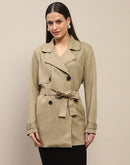 Madame Double Breasted Buckle Belt Detailed Solid Pista Green Trench Shrug