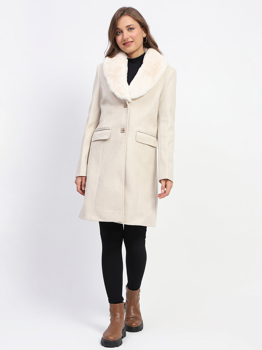 Madame Fur Collared Off White Long Coat