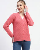 Madame Hot Pink V-Neck Knit Cardigan