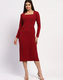 Madame Red Double-Breasted Detailing Long Coat Dress