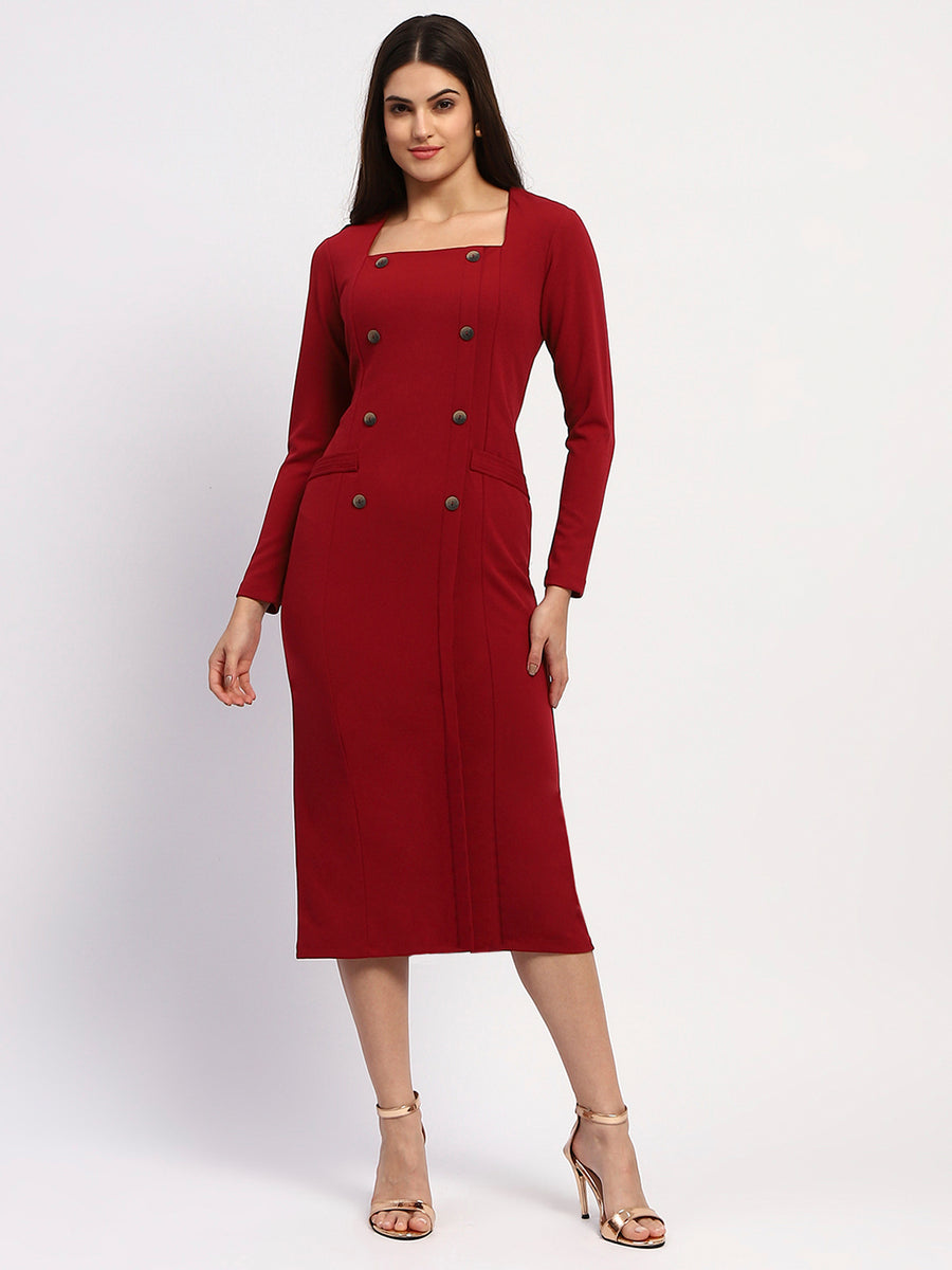 Madame Red Double-Breasted Detailing Long Coat Dress