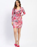 Madame Floral Print Ruched Pink Bodycon Dress