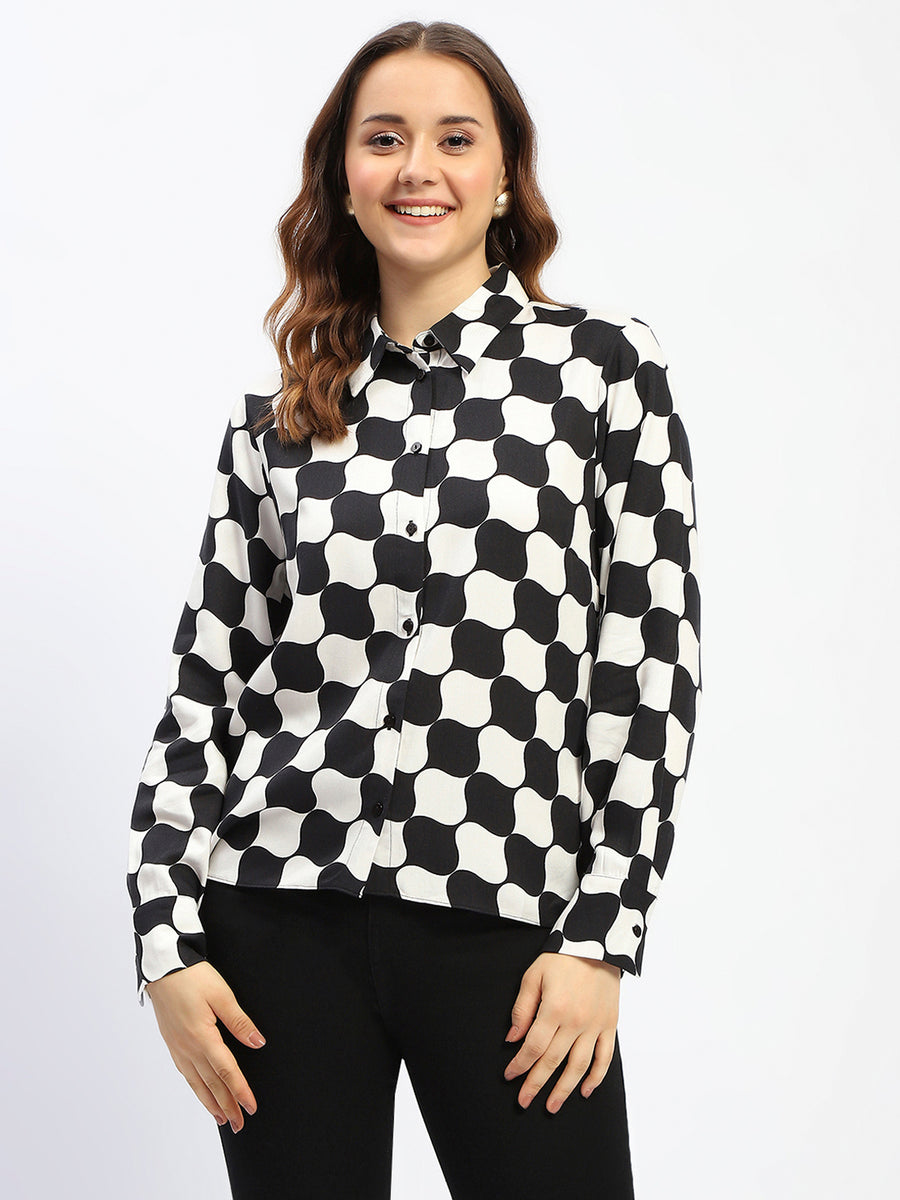 Madame Chessboard Print Black Viscose Shirt