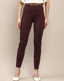 Madame Pleated Solid Wine Red Rayon Blend Jeggings