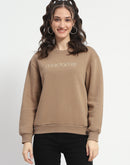 Madame Typography Adorned Cotton Blend Brown Sweatshirt