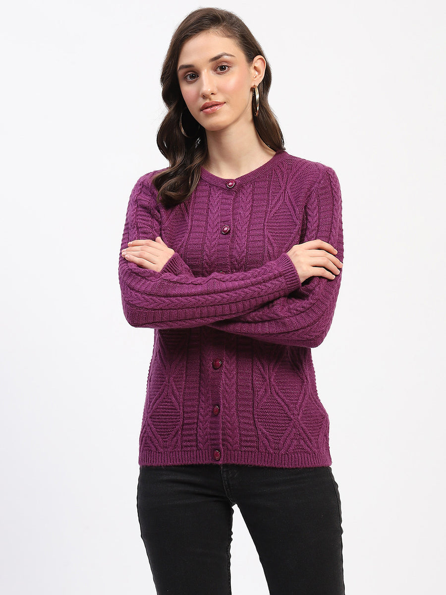 Madame Round Neck Button Down Plum Cardigan