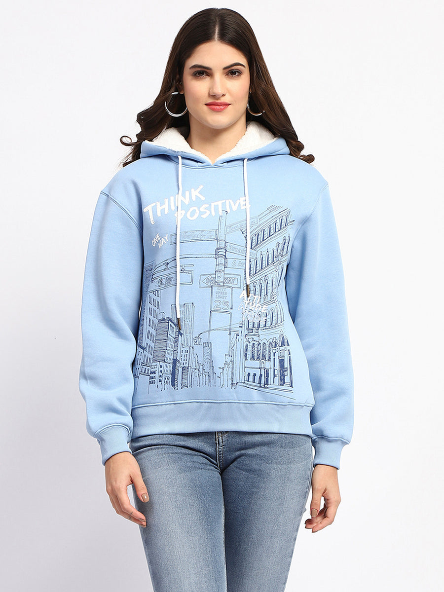 Madame Powder Blue Graphic Printed Hoodie Sweatshirt