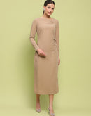 Madame Front Ruched Self Design Golden Knit Maxi Dress