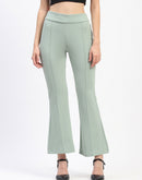 Madame Pleated Elasticated Waist Solid Moss Green Trousers