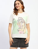 Madame White Graphic Print Cotton T-Shirt