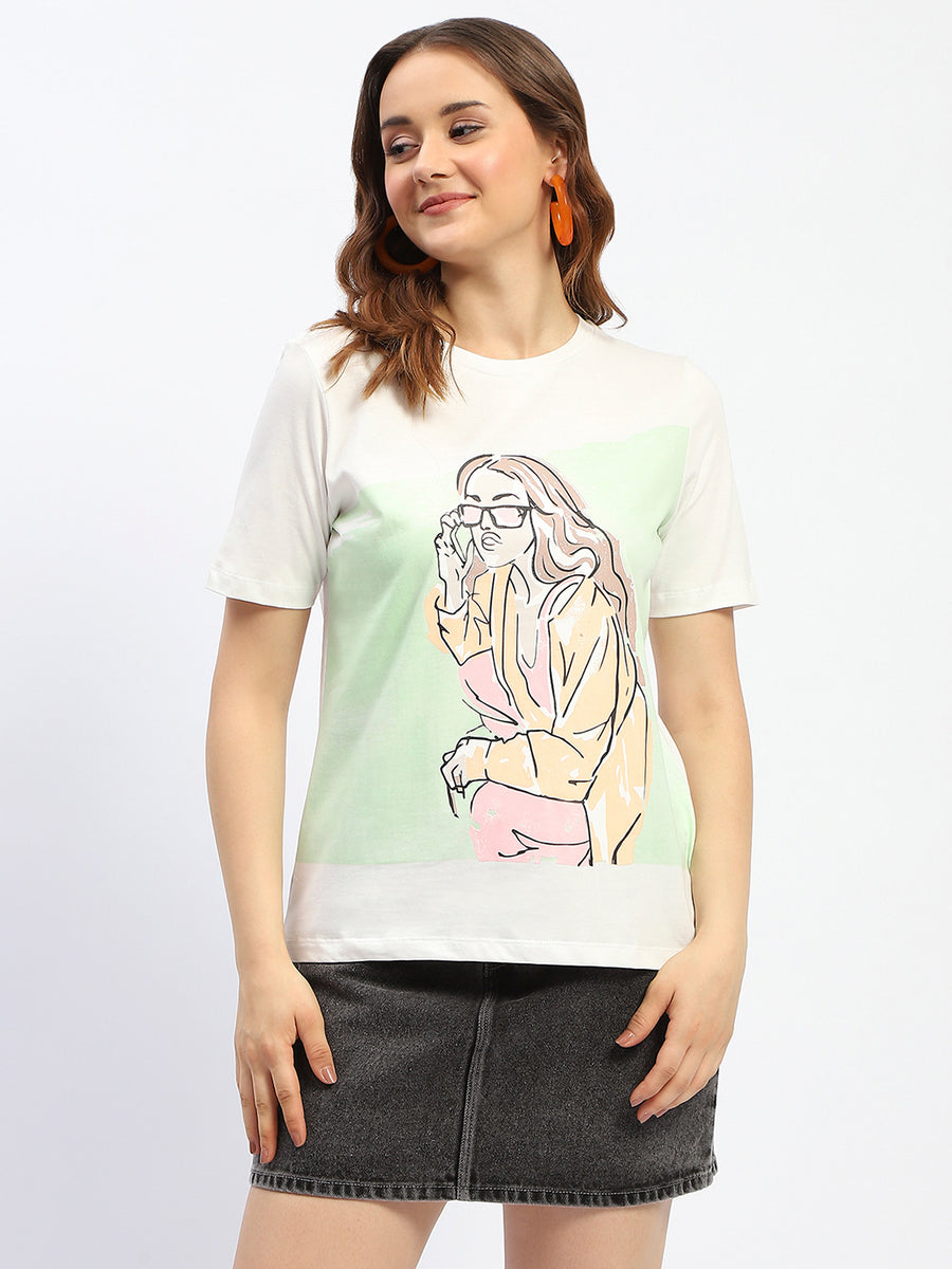 Madame White Graphic Print Cotton T-Shirt