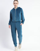 Madame Teal Zipped Sweatshirt with Tube Top and Elasticated Bottoms