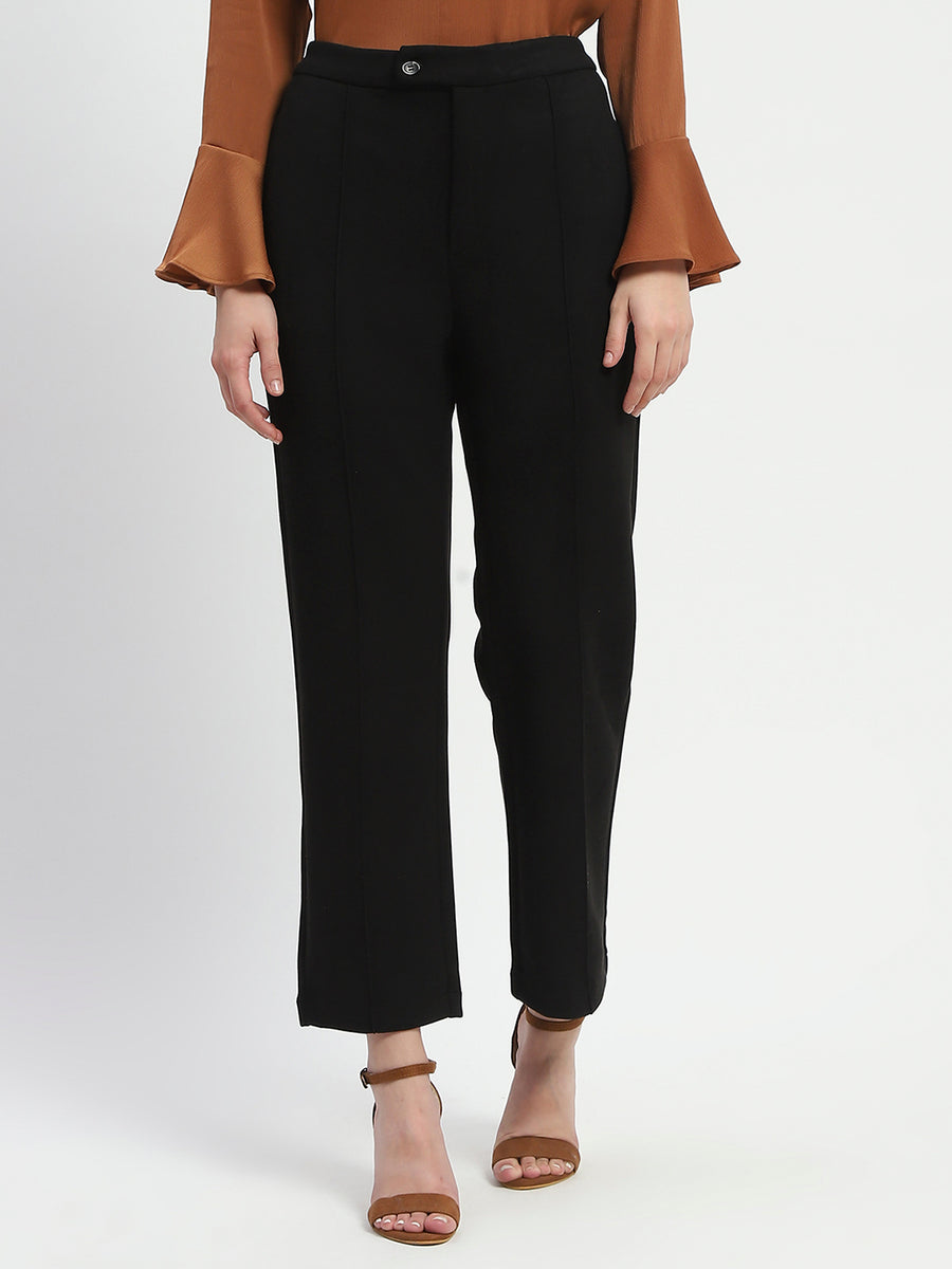 Madame Solid Black Pleated Gurkha Trousers