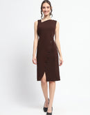 Madame Button Detailed Chocolate Brown Bodycon Knit Dress