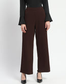 Madame Straight Fit Elasticated Waist Solid Coffee Trousers