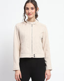 Madame Flap Collared Beige Suede Jacket