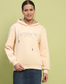 Madame Typography Print Hooded Beige Cotton Sweatshirt