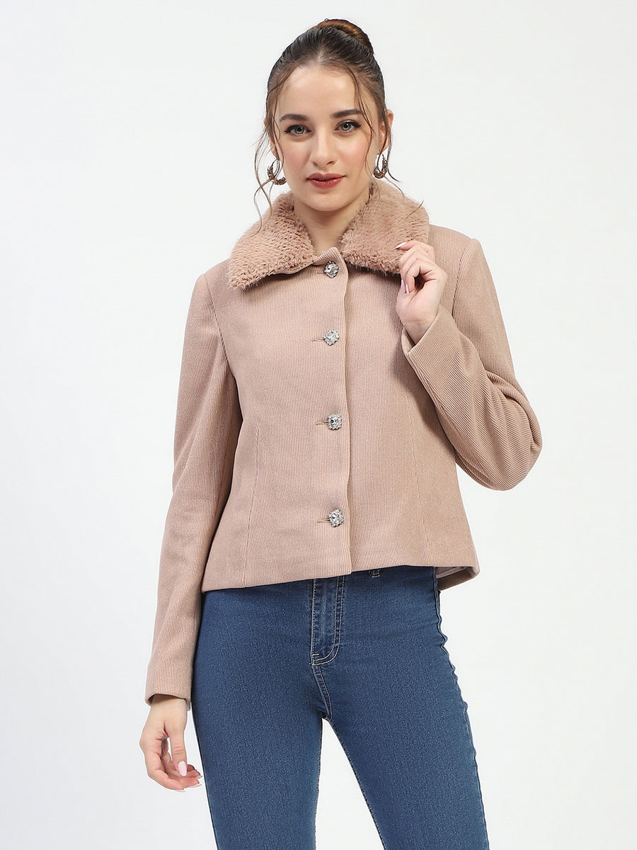 Madame Beige Coat with Faux Fur Collar