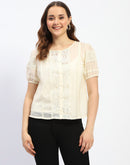 Madame Semi Sheer Off White Laced Cotton Top