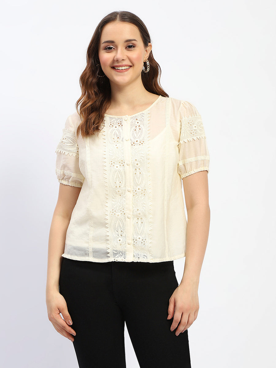 Madame Semi Sheer Off White Laced Cotton Top