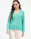 Madame Ribbed Knit Sea Green Button-Up Cardigan