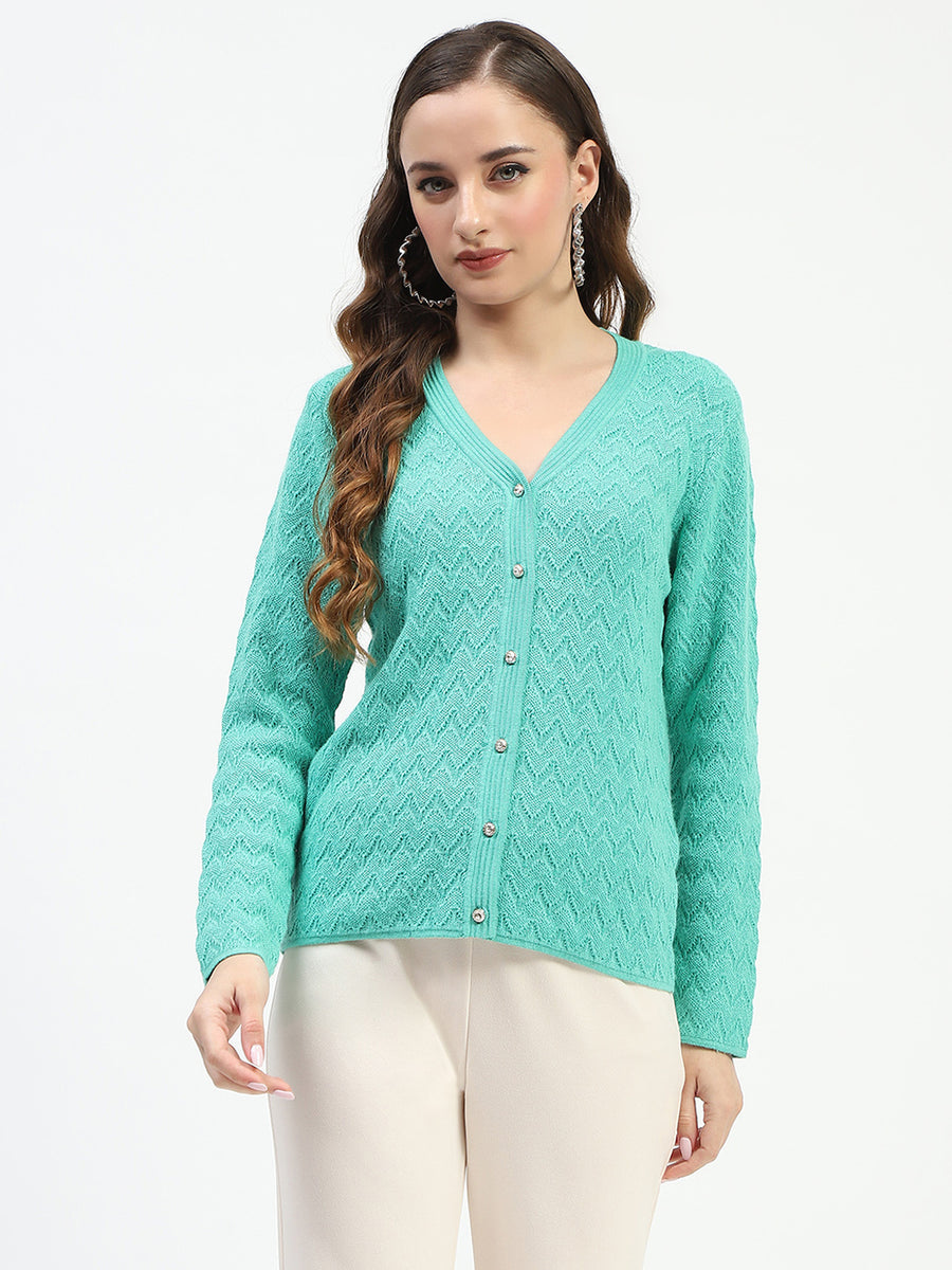 Madame Ribbed Knit Sea Green Button-Up Cardigan