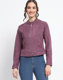 Madame Flap Collared Plum Suede Jacket