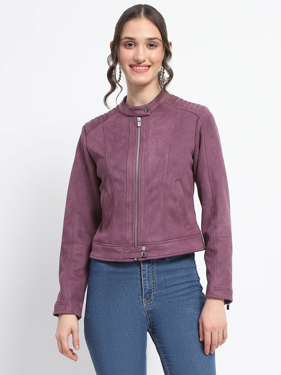 Madame Flap Collared Plum Suede Jacket