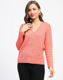 Madame Peach Self Designed V-Neck Cardigan