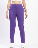 mSECRET Typography Adorned Elastic Waisted Cotton Purple Track Bottoms