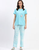 mSECRET Blue Typography Printed Night Suit Set