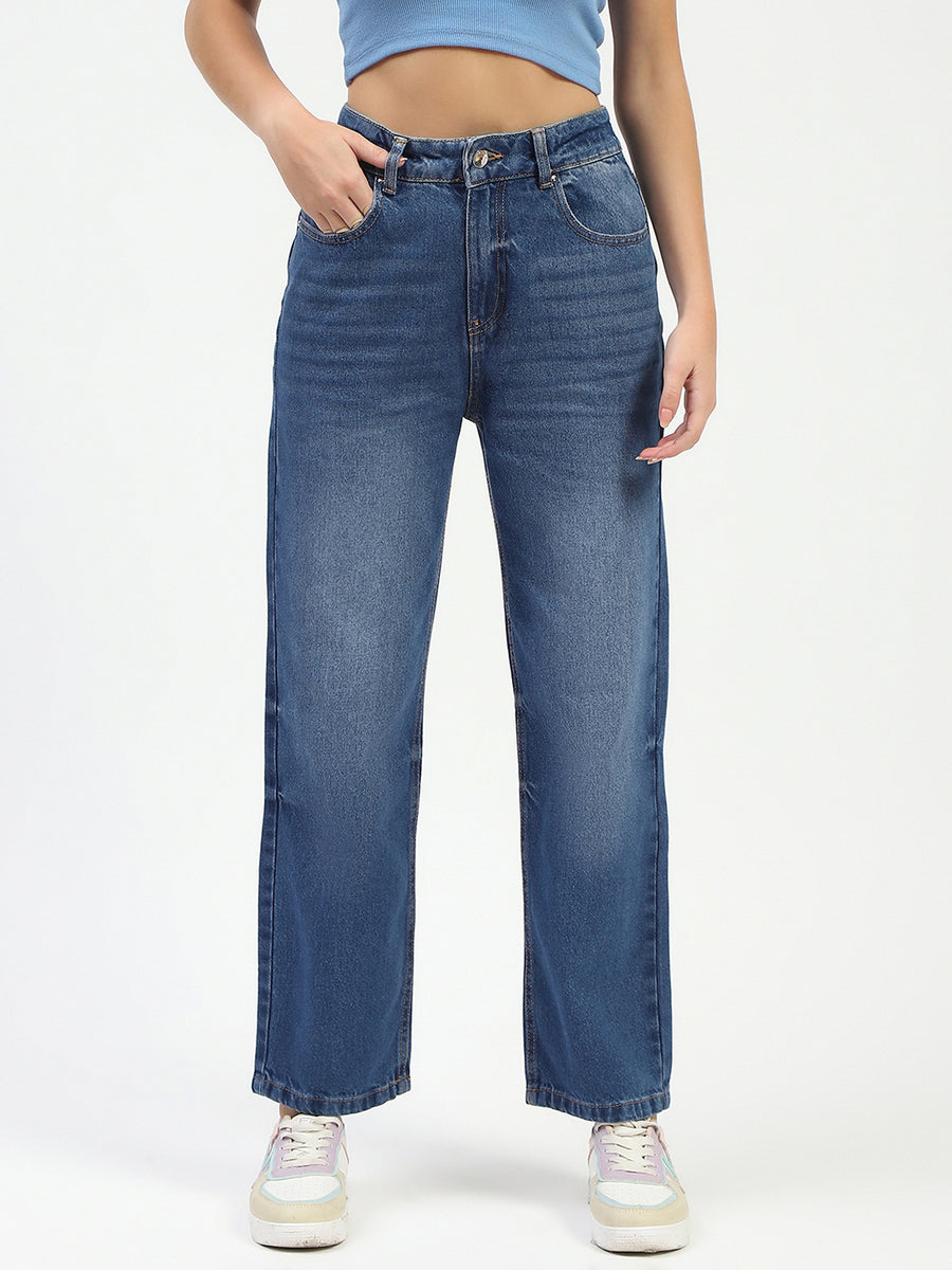 Madame Blue Straight Leg Cotton Denim Jeans