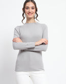 Madame High Neck Full Sleeve Solid Grey Top