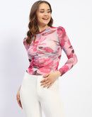 Madame Ruched Floral Print Pink Top