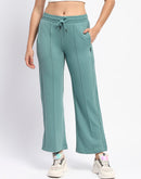 mSECRET Drawstring Waist Pleated Solid Green Bootcut Cotton Track Bottoms