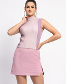 Madame Colorblock Ribbed Mock Neck Lilac Top