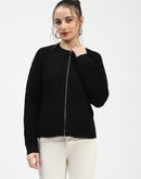 Madame Black Ribbed Zip-Up Sweater