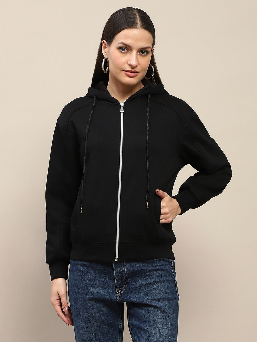 Madame Cotton Blend Black Zipped Sweatshirt