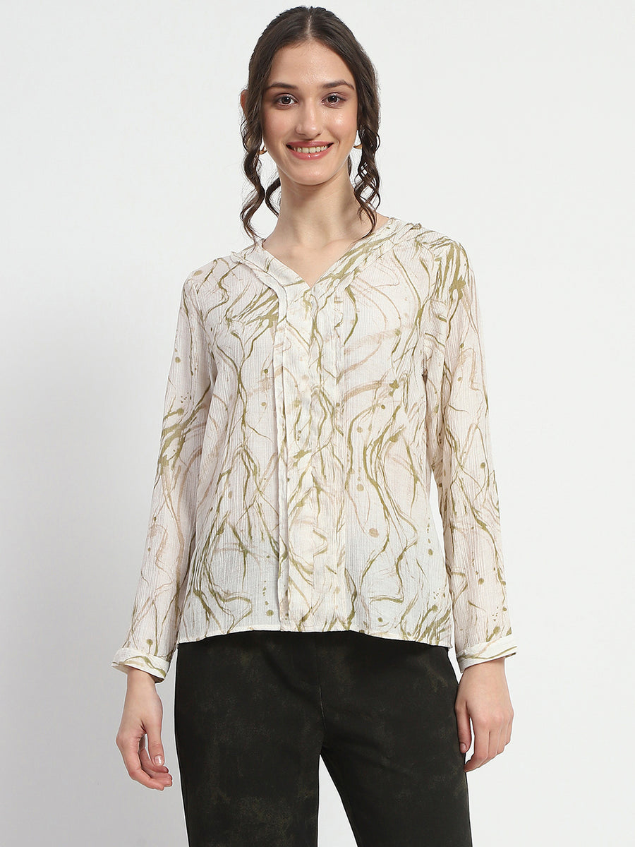 Madame Rayon Blend Abstract Print Green Top