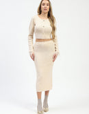 Madame Fur Sleeve Bodycon Beige Knit Co-ord Set