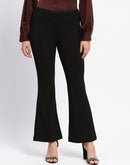 Madame Elasticated Waist Front Pleated Flared Black Trousers